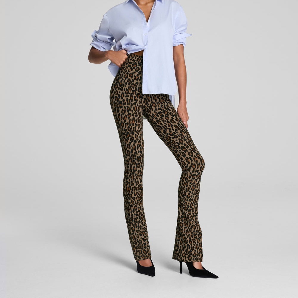 SPANX Leopard Print Ponte Micro Flare Pant NWT Size Large Petite